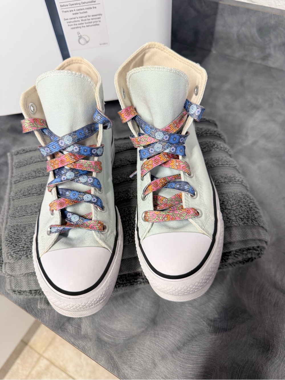 Converse High Top Sneakers in light mint color with Multicolor Patterned Laces - Picture 7 of 16